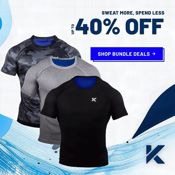 athletic shirts, workout shirts, performance tees, gym shirts, activewear tops, fitness shirts, sport shirts, bundle offer, sale promotion, modern typography, energetic, bold, blue, neutral